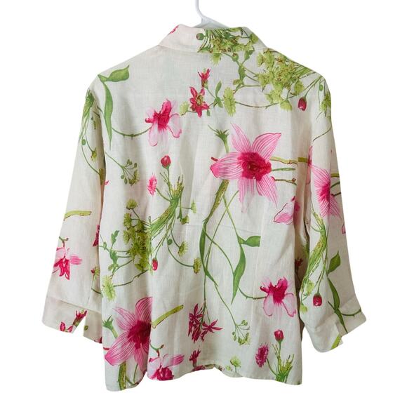 dandy by randi m Floral Linen Button Down Quarter Sleeve Blouse Size L - Picture 2 of 6